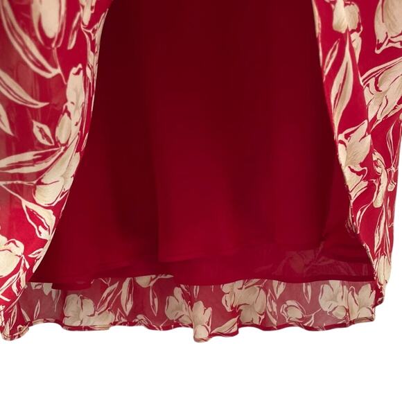 Ann Taylor Silk Red/Cream/Ivory Floral A-Line Skirt, Flowy, Romantic, Y2K, 14 - Picture 6 of 12